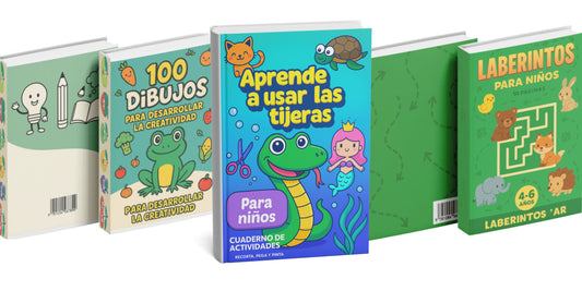 ebook para imprimir 100 dibujos para desarrollar la creatividad + aprende a usar las tijeras gratis + laberintos para niños gratis
